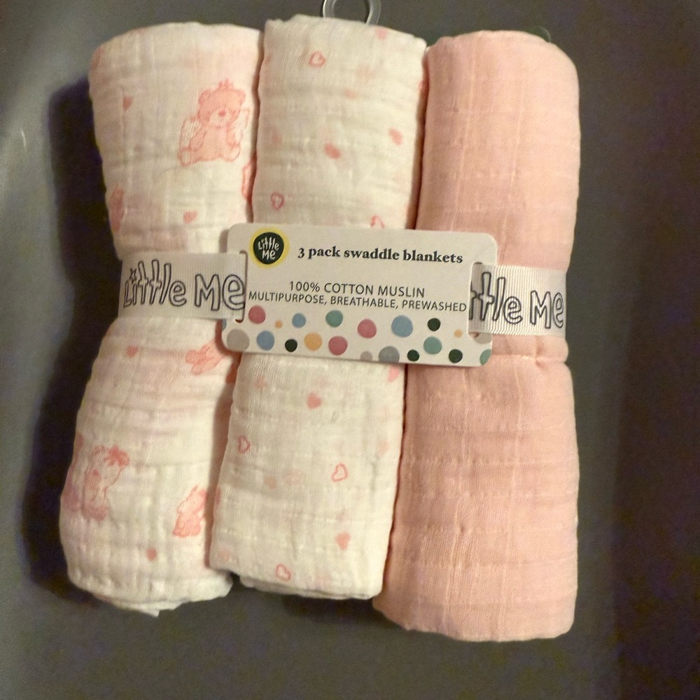Little Me Pink and White Muslin Swaddle Blankets - 3 Pack